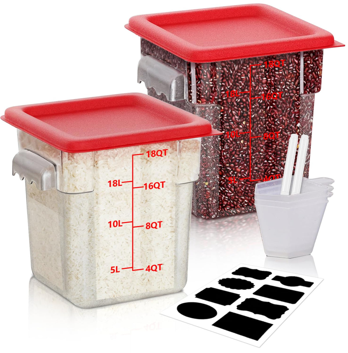 4QT 4PCS NSF Commercial Clear Food Storage Containers with Lids(RED)