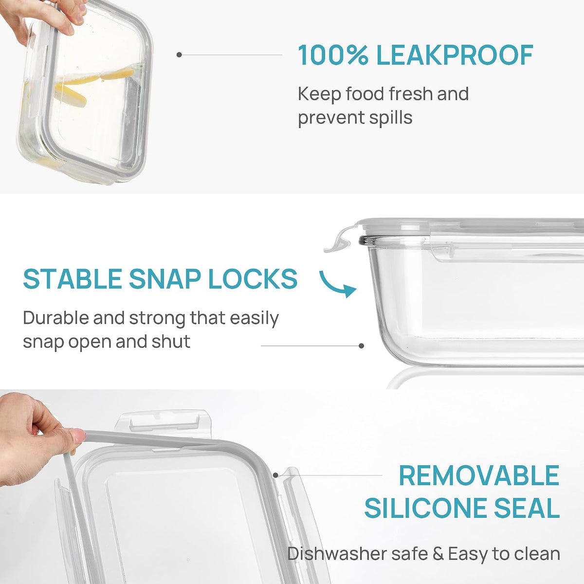 Vtopmart 2Pack 1860ml/63oz Large Glass Storage Containers With Lids, Grey