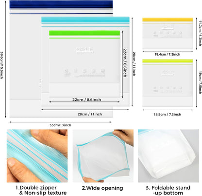 SPLF 32 Pack Reusable Food Storage Bags Dishwasher Microwave Safe