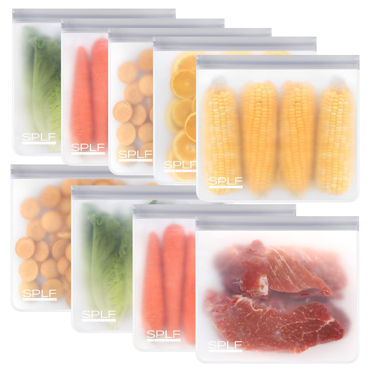 SPLF 12 Pack Dishwasher Safe Reusable Freezer Bags, Multicolor
