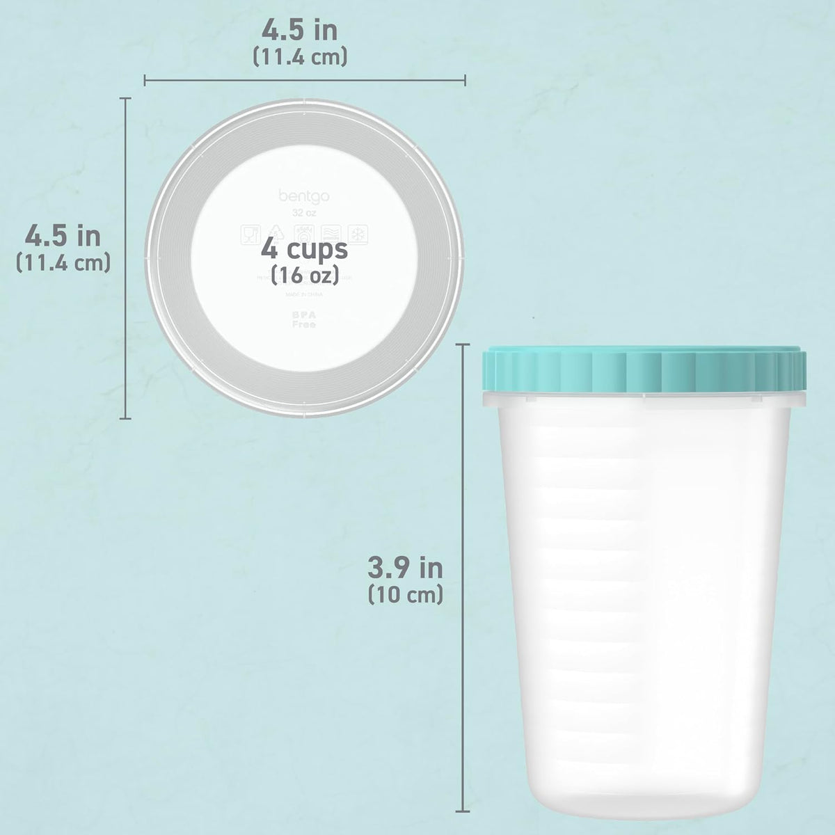 Bentgo Prep - 20 Piece 32 fl oz Leak-Proof Deli Containers with Lids, Food Storage for Meal Prep, Twist-Top, Reusable, PFAS & BPA-Free, Stackable, Microwave, Freezer & Dishwasher Safe (Aqua Splash)
