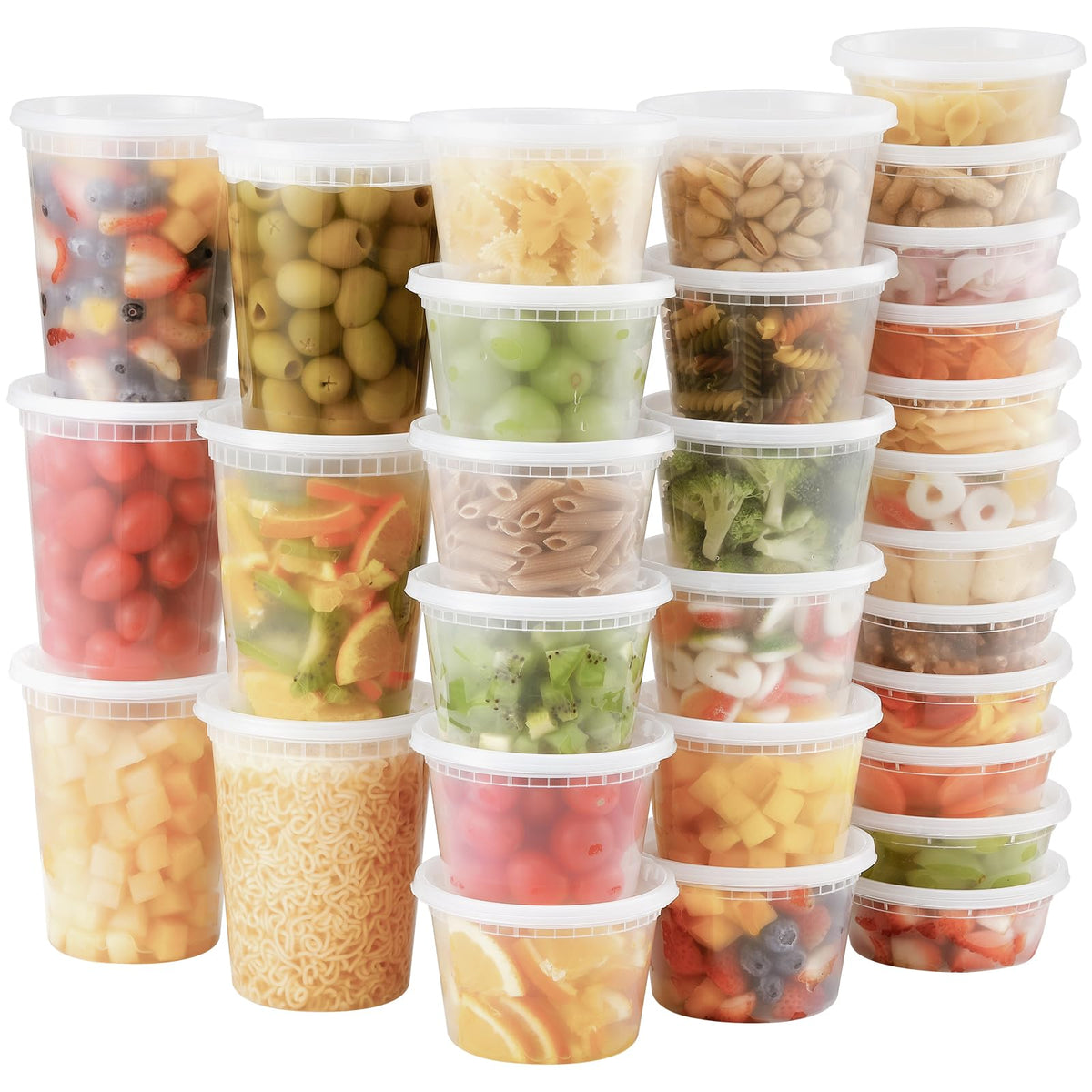 AOZITA 24 Sets Plastic Deli Food Containers With Lids, 8 oz 16oz 32oz Variety pack, Airtight Food Storage Containers, Freezer/Dishwasher/Microwave Safe, Soup Containers For Takeout Food Storage