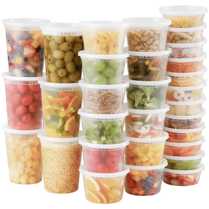 AOZITA 24 Sets Plastic Deli Food Containers With Lids, 8 oz 16oz 32oz Variety pack, Airtight Food Storage Containers, Freezer/Dishwasher/Microwave Safe, Soup Containers For Takeout Food Storage