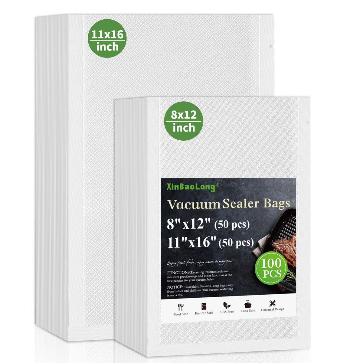 Vacuum Sealer Bags, 11"x16" Gallon, 8"x12" Quart, 6"x10" Pint, 150Pcs