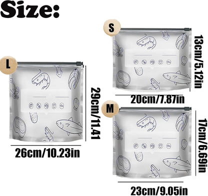 Reusable Aluminum Foil Sealable Storage Bags, 2025 New Resealable Vacuum Zipper Pouches for Food, Stand Up Foil Sealable Bags with Label and Zip Lock for Vegetable Fruit Meat (30PCS, 3 Size)