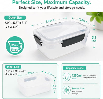 YORY 5cup Plastic Food Storage Containers With Lids For Lunch Meal Prep,5pk