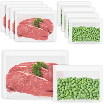 Reusable Food Bags, 12 Pack 100% Silicone Food Storage Bags Stand Up Zip Lock Container, Freezer Microwave Oven Dishwasher Safe, 4 Medium 4 Small 4 Extra Small, Aqua