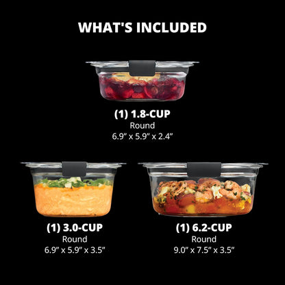 Rubbermaid Brilliance® Glass Round Leak-Proof 6-Piece Set Food Storage Containers, Food Containers with Lids, Meal Prep Containers