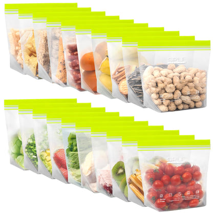 SPLF 32 Pack Reusable Food Storage Bags Dishwasher Microwave Safe