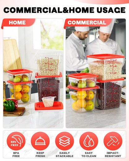 4QT 4PCS NSF Commercial Clear Food Storage Containers with Lids(RED)