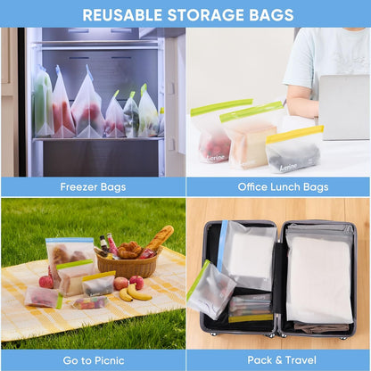 Lerine Stand Up Reusable Freezer Bags Dishwasher Safe, 10 Pack, Muliticolor