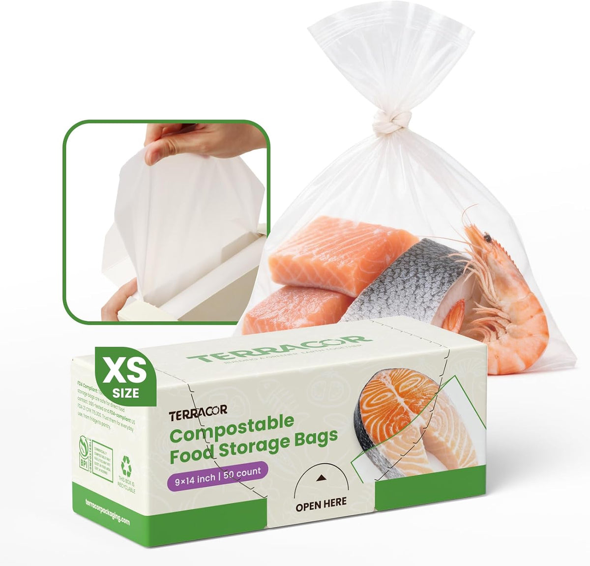 9 * 14''Compostable Food Storage Bags Freezer and Leak Proof for Bread, Dough, Injera, Fruit,Veg