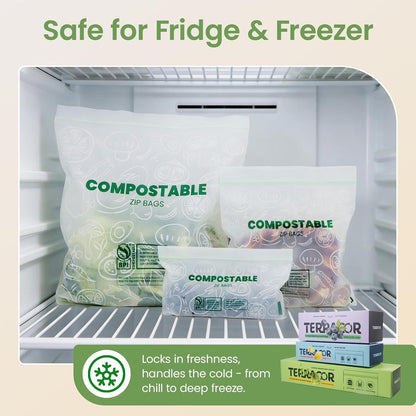 Compostable Gallon Size Food Storage Bags (25 Eco Zip) Freezer and Leak Proof, Also Available Quart, Snack and Sandwich Bags