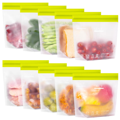 SPLF 10 Pack Stand-Up Reusable Quart Freezer Bags Dishwasher Safe