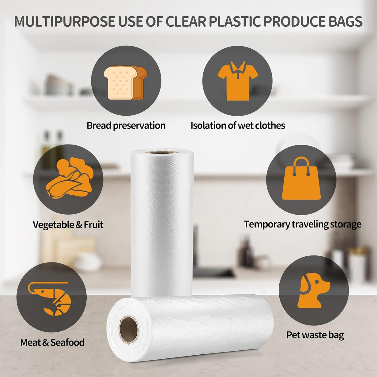 12” x 20” Plastic Produce Bags, Food Storage Bags 350pcs on a Roll