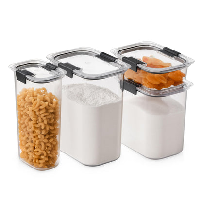 Rubbermaid Brilliance Plastic Food Storage Pantry Baking Set, 3 Containers with Lids (6 Pieces Total), BPA-Free, Clear