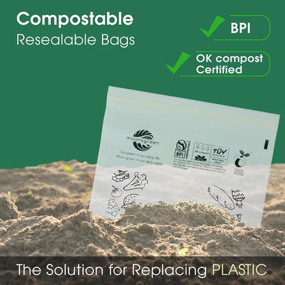 Compostable Food Storage Bags, Large Gallon Resealable Freezer Bags, 50 Count, 10.5 x 10.6 inches, PFAS & BPA FREE, Certified US BPI ASTM D6400 Europe OK Compost
