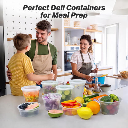 Dealusy 60 Set Deli Containers with Lids, 32/16/8 oz X 20 Set Each
