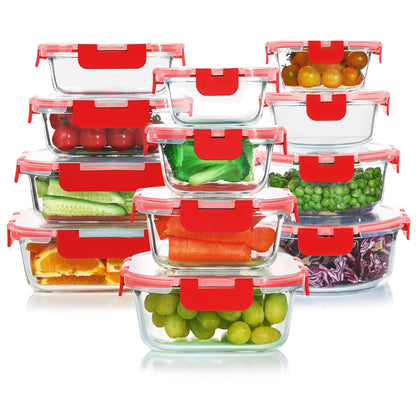 KOMUEE 30 Pieces Glass Food Storage Containers Set with Lids, Gray