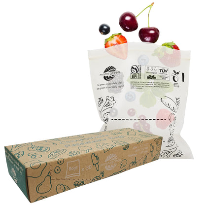 Compostable Food Storage Bags, Large Gallon Resealable Freezer Bags, 50 Count, 10.5 x 10.6 inches, PFAS & BPA FREE, Certified US BPI ASTM D6400 Europe OK Compost