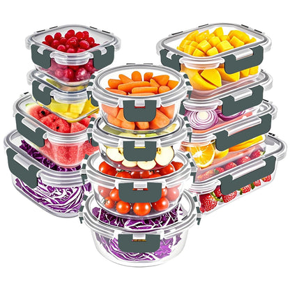 VERONES 30 Pieces Glass Food Storage Containers Set with Lids, Grey