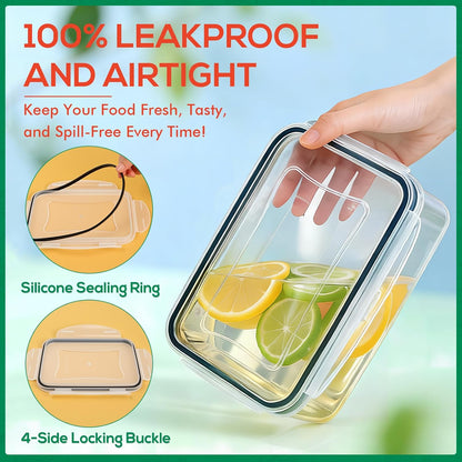 6 Pack Large Thick Plastic Food Storage Containers with Lids Airtight