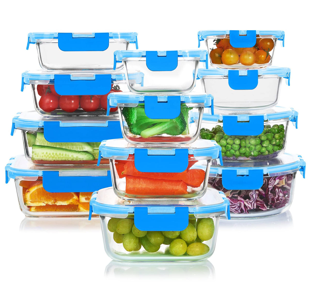 KOMUEE 30 Pieces Glass Food Storage Containers Set with Lids, Gray