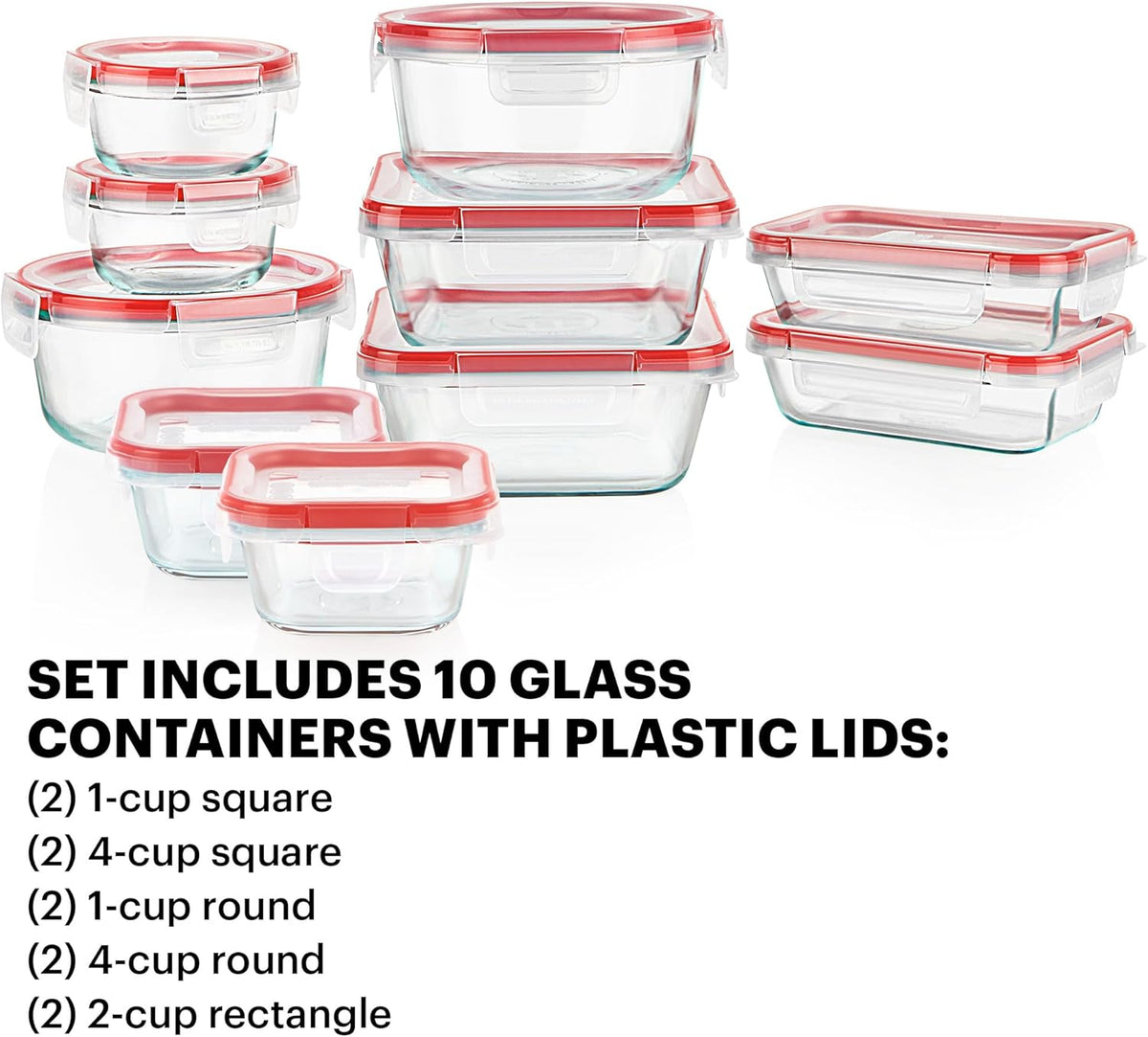 Pyrex Freshlock (10-Pack) Mixed Sizes Airtight Glass Food Storage Set