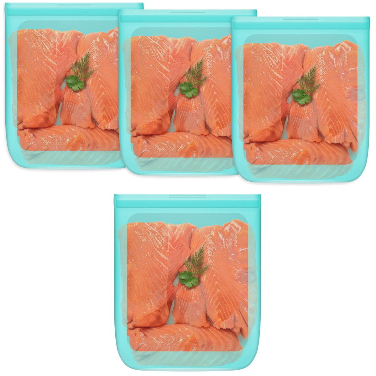 Reusable Food Bags, 12 Pack 100% Silicone Food Storage Bags Stand Up Zip Lock Container, Freezer Microwave Oven Dishwasher Safe, 4 Medium 4 Small 4 Extra Small, Aqua