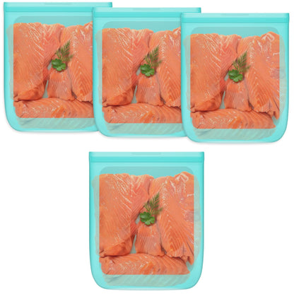 Reusable Food Bags, 12 Pack 100% Silicone Food Storage Bags Stand Up Zip Lock Container, Freezer Microwave Oven Dishwasher Safe, 4 Medium 4 Small 4 Extra Small, Aqua