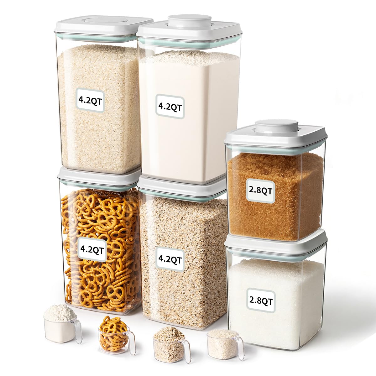Ankou Airtight Food Storage Container with Pop Lid & 130ml Scoop, 4L/4.2qt *2 BPA-Free Cereal, Rice, Flour, Pasta & Snack Container, Stackable & Durable,Kitchen Pantry Organizer
