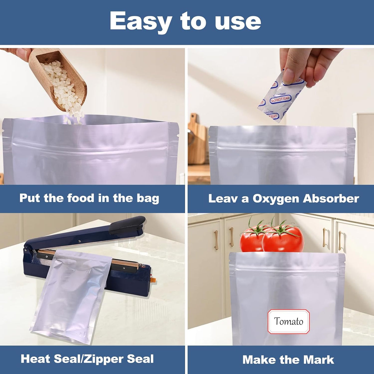 30PCS 2Gallon 17"X13" Mylar Bags for Food Storage with Oxygen Absorbers&Lables,10 Mil Thick Resealable Stand-Up Zipper&Heat Sealable Bags for Long Term Food Storage,Dried Food
