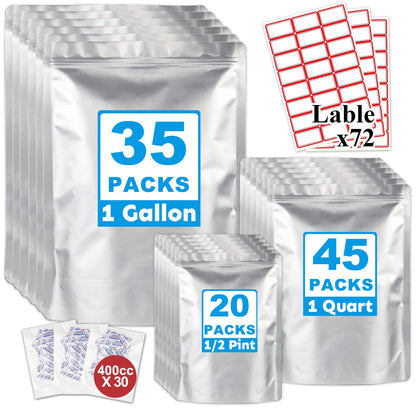 Mylar Bags 2Gallon 30PCS 17"X13" for Food Storage with Oxygen Absorbers&Labels,10Mil Thick Resealable Zipper&Heat Seal Stand Up Pouches for Packaging Long Term,Dried Food,BPA Free