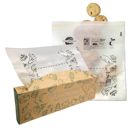 Compostable Food Storage Bags, Large Gallon Resealable Freezer Bags, 50 Count, 10.5 x 10.6 inches, PFAS & BPA FREE, Certified US BPI ASTM D6400 Europe OK Compost