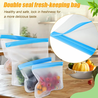 Reusable Silicone Food Storage Bags, 10 Pack 4 Size Leak proof Dishwasher Safe Reusable Freezer Bags for Food Storage Containers, Lunch Bag for Sandwich, Marinate Meat, Fruit