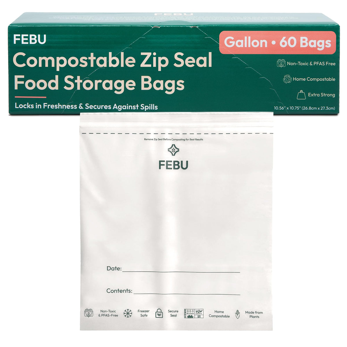 FEBU Compostable Food Storage Bags Variety Pack, 260 Count