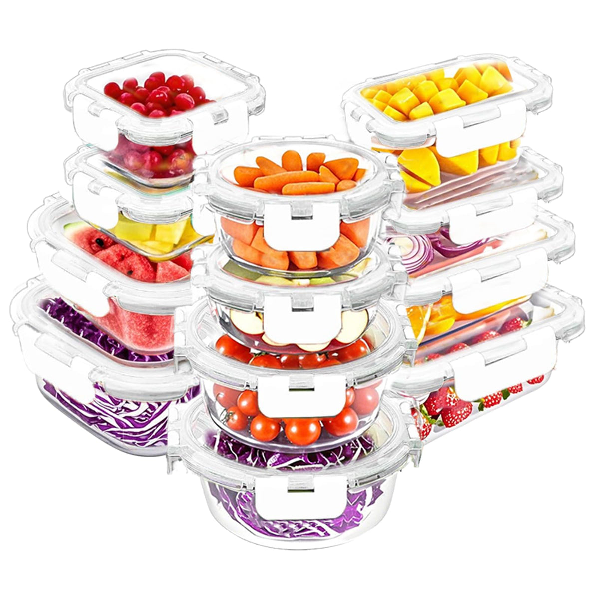 VERONES 30 Pieces Glass Food Storage Containers Set with Lids, Grey