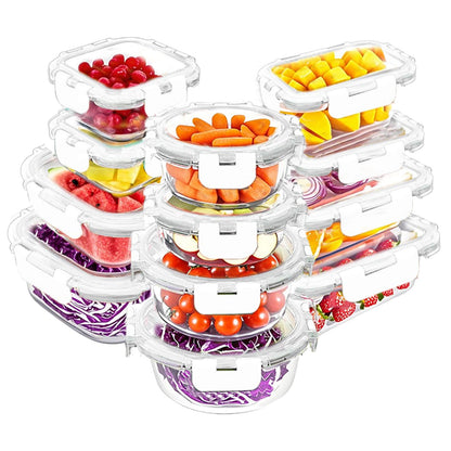 VERONES 30 Pieces Glass Food Storage Containers Set with Lids, Grey
