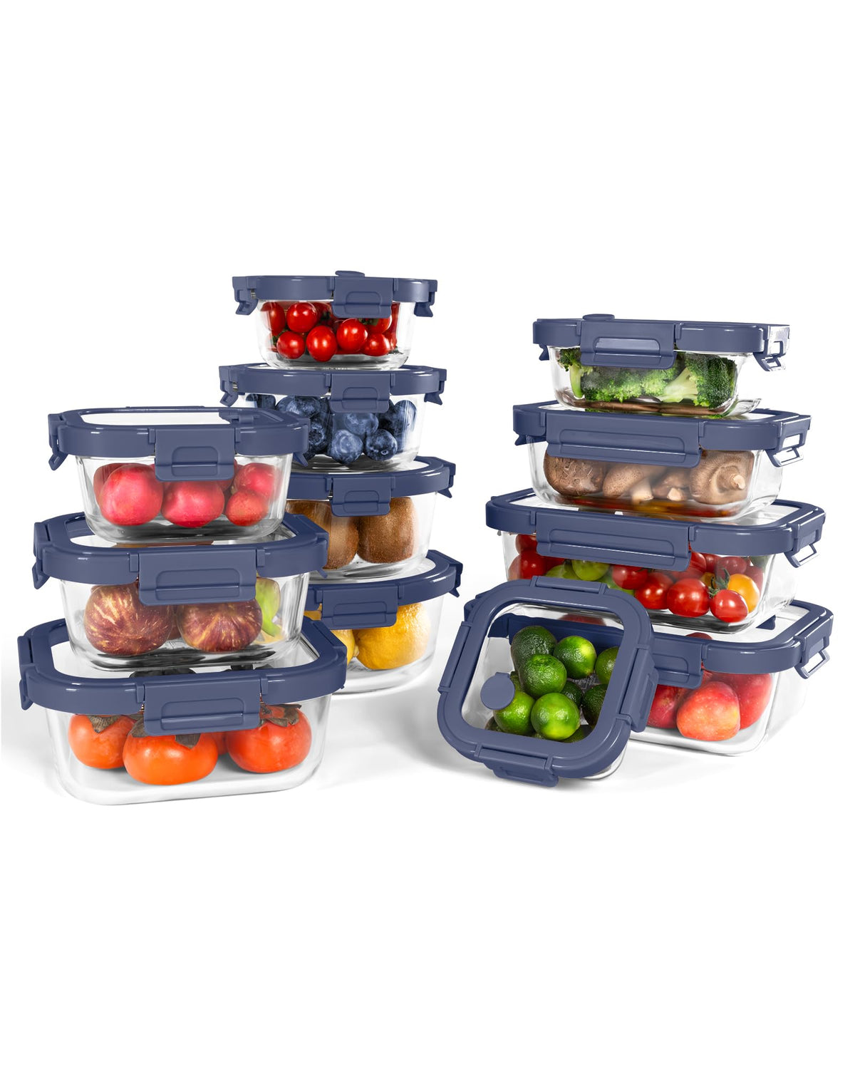 10-Pack Glass Food Storage Containers with Tempered Glass Lids – Borosilicate, Airtight, Oven-Safe (-4°F~950°F), BPA-Free, 4.4 & 1.6 Cup, Leak-Proof, Dishwasher Safe (Gray)