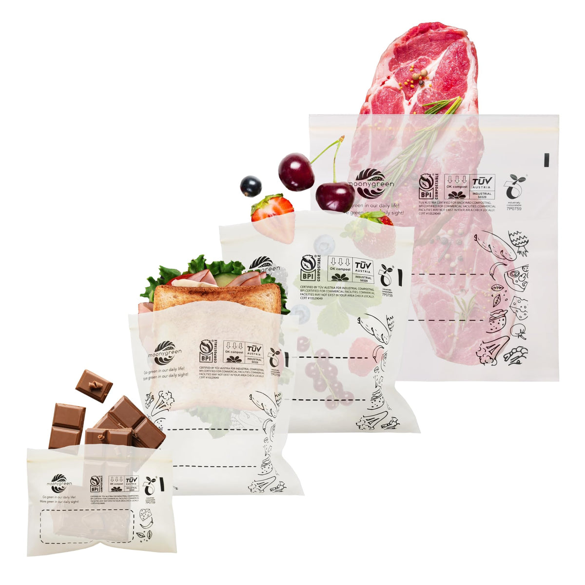Compostable Food Storage Bags, Large Gallon Resealable Freezer Bags, 50 Count, 10.5 x 10.6 inches, PFAS & BPA FREE, Certified US BPI ASTM D6400 Europe OK Compost