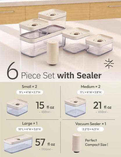 5pcs Vacuum Containers for Food Storage with Compact Vacuum Sealer