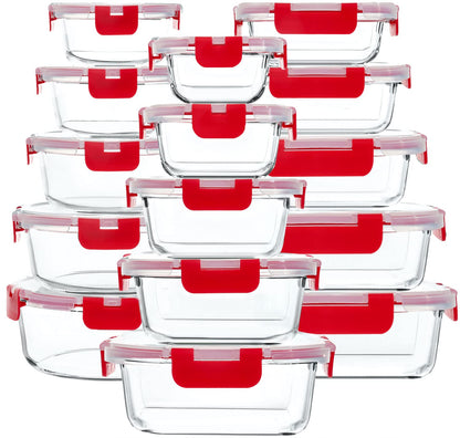 M MCIRCO 30 Piece Extra Large Glass Food Storage Containers with Lids,Gray