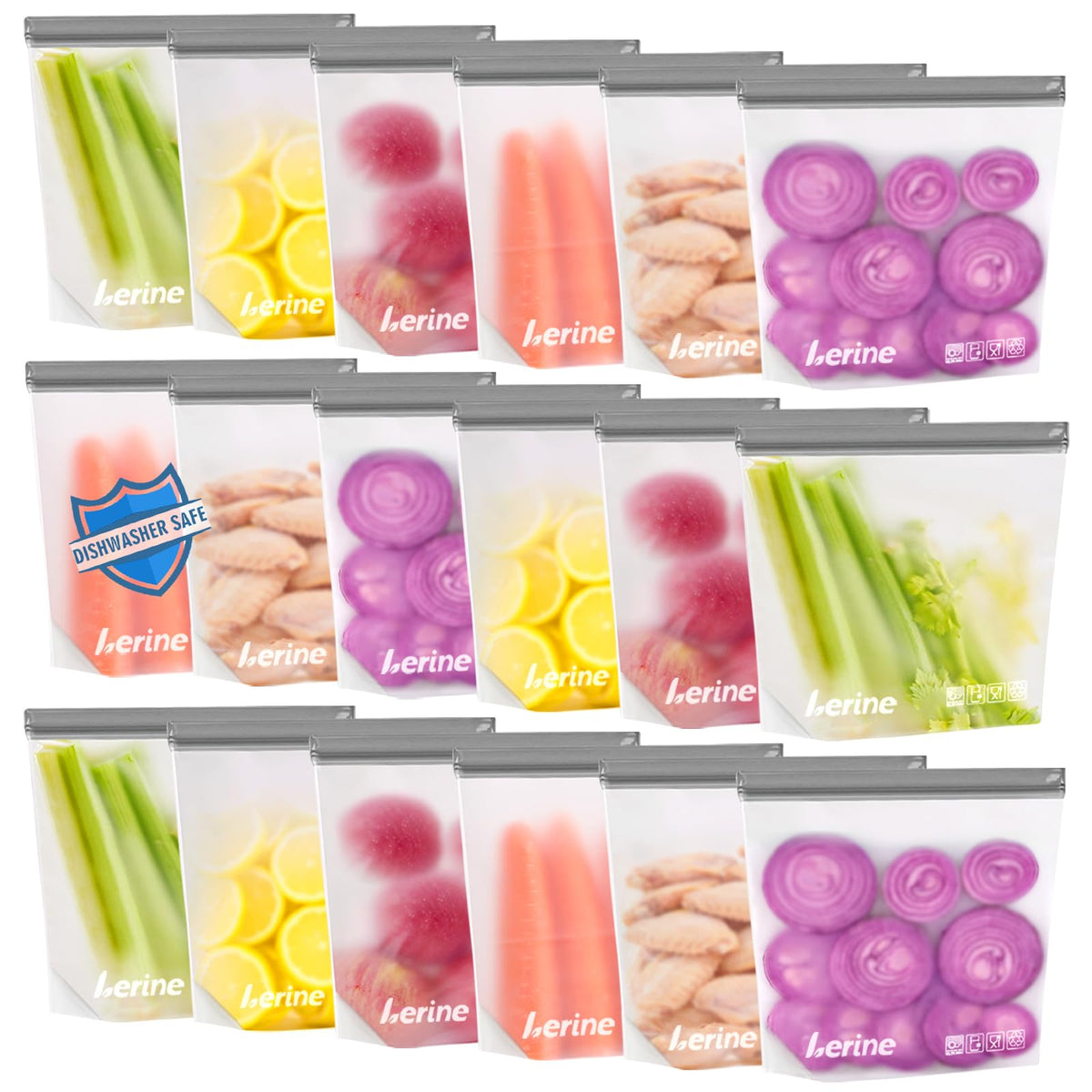 Lerine Stand Up Reusable Freezer Bags Dishwasher Safe, 10 Pack, Muliticolor