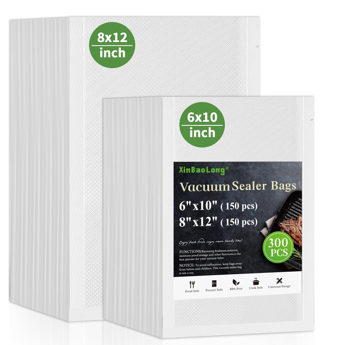 Vacuum Sealer Bags, 11"x16" Gallon, 8"x12" Quart, 6"x10" Pint, 150Pcs