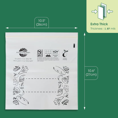 Compostable Food Storage Bags, Large Gallon Resealable Freezer Bags, 50 Count, 10.5 x 10.6 inches, PFAS & BPA FREE, Certified US BPI ASTM D6400 Europe OK Compost