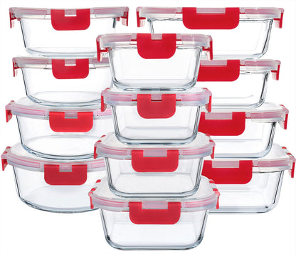 M MCIRCO 24 Piece Glass Food Storage Containers with Lids,Gray