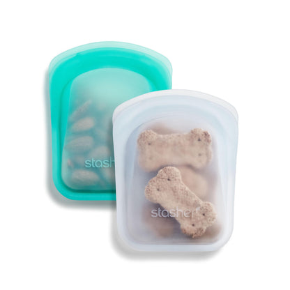 Stasher Premium Reusable Silicone Pocket Bags, 2-Pack, Clear and Aqua, 4 oz