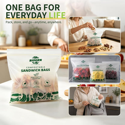 Compostable Gallon-Size Freezer Bags, 25 Count, 2.4 Mil, Extra Thick