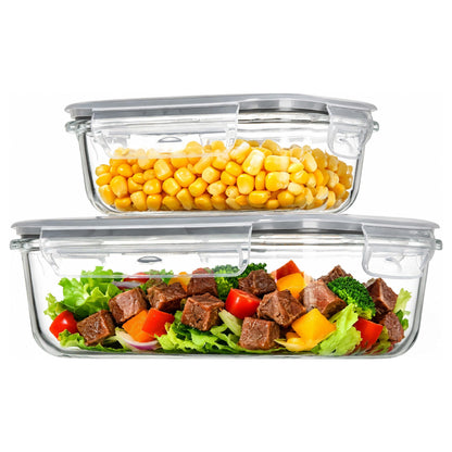Vtopmart 2Pack 1860ml/63oz Large Glass Storage Containers With Lids, Grey