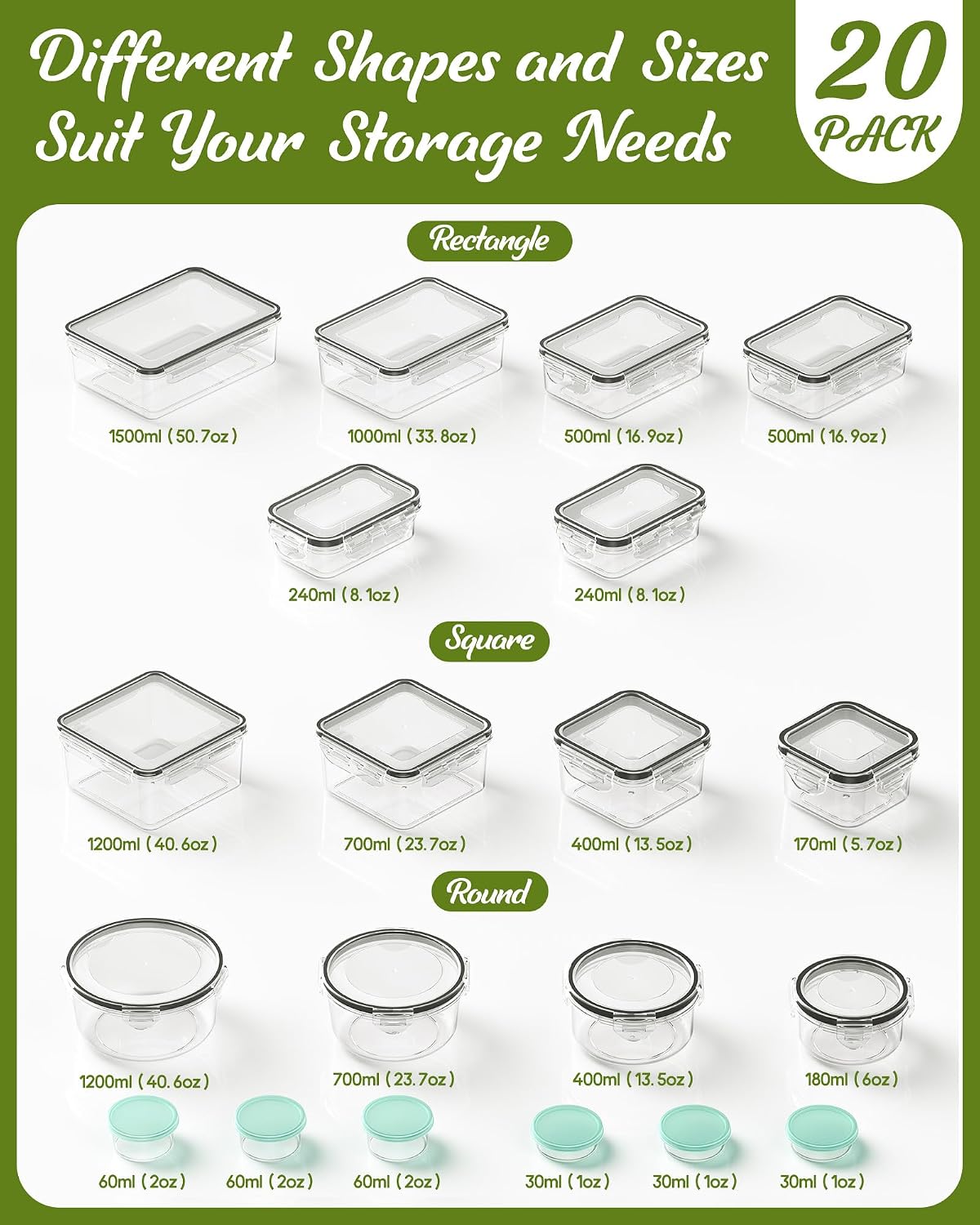 Canfanni 40 Piece Food Storage Containers with Lids, BPA-Free